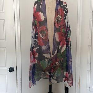 100% Silk Chiffon Sheer Floral Rectangular Shawl Scarf 21” x 81”